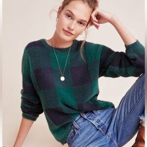 Anthropologie Susan Plaid eyelash sweater